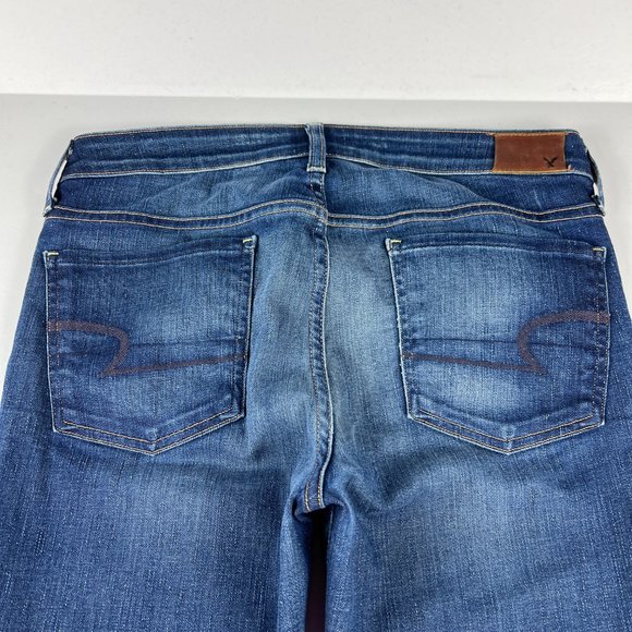 American Eagle Jean Women 8 Skinny Dark Blue Whisker Cone Stretch Denim USA Made - Picture 9 of 16